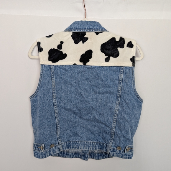 Cow Print Denim Vest Y2K Western M - Picture 2 of 8